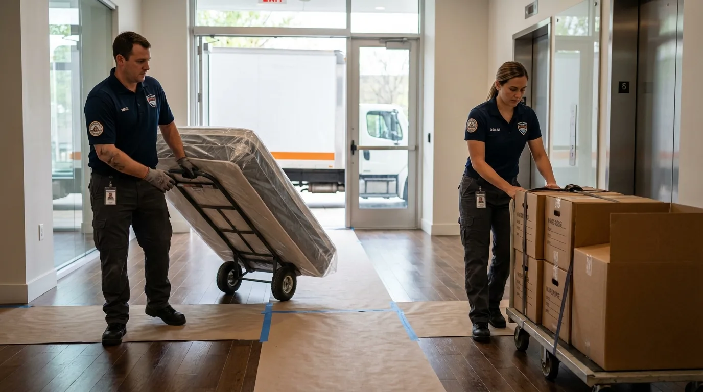Professional apartment movers loading elevator in Center Harbor, NH