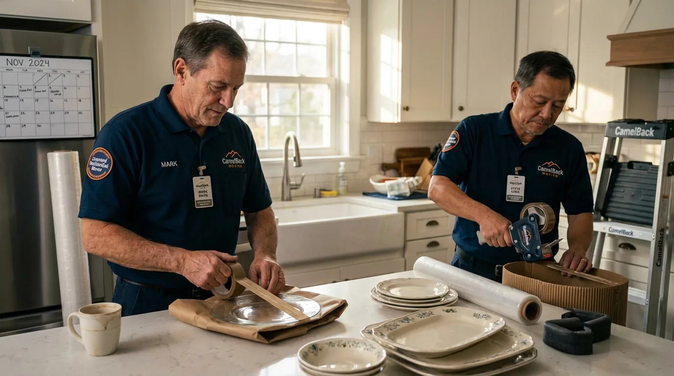 Professional crew packing kitchen dishware in Center Harbor, NH